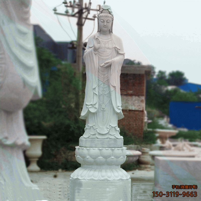 漢白玉石雕觀(guān)音像佛像滴水如意觀(guān)音雕塑