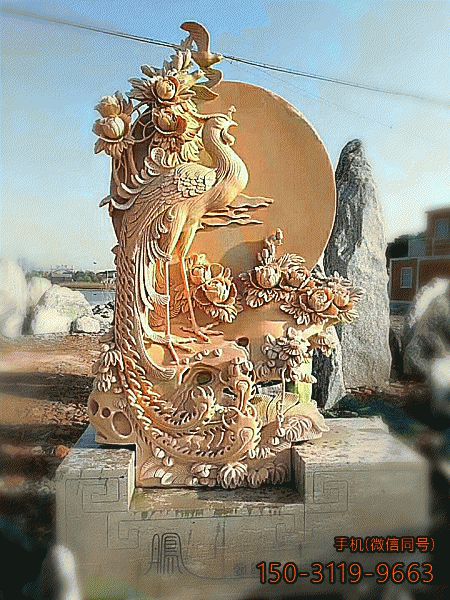 石刻鳳凰景觀(guān)_商場(chǎng)企業(yè)動(dòng)物浮雕景觀(guān)擺件雕塑