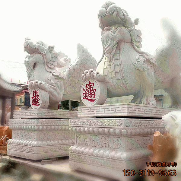 招財石雕貔貅_大型漢白玉招財進(jìn)寶看門(mén)神獸