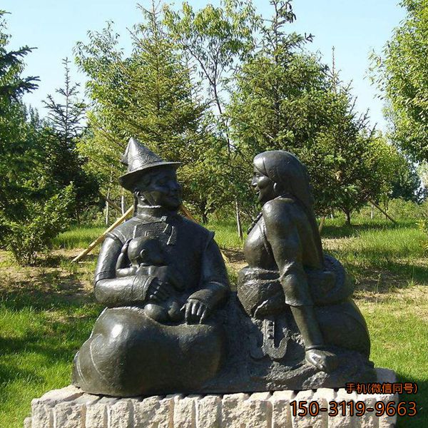 和諧一家_公園一家三口人物景觀(guān)雕塑