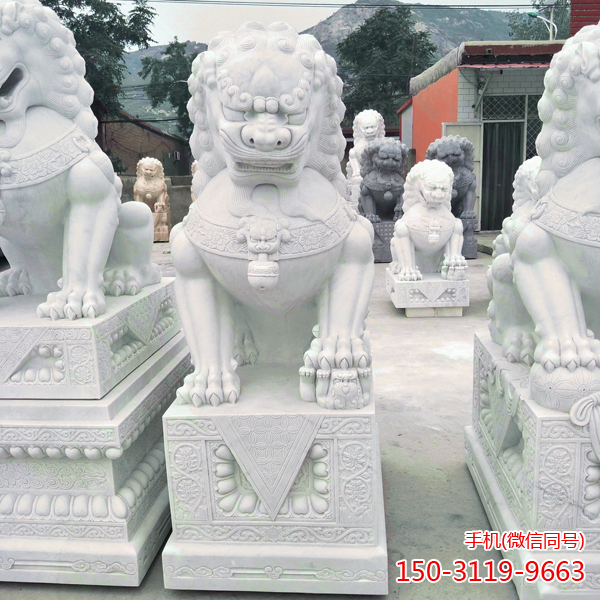 漢白玉石雕獅子_別墅庭院門(mén)口鎮宅招財風(fēng)水擺件雕塑