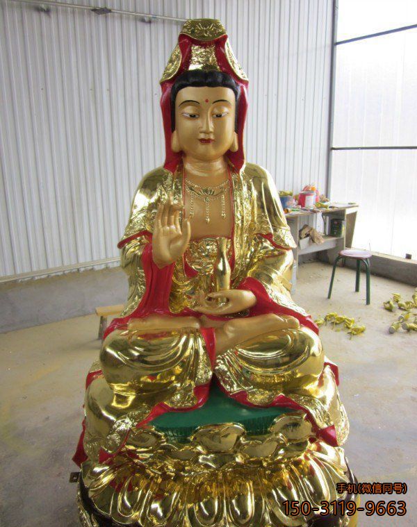 彩繪漆金觀(guān)音菩薩像雕塑
