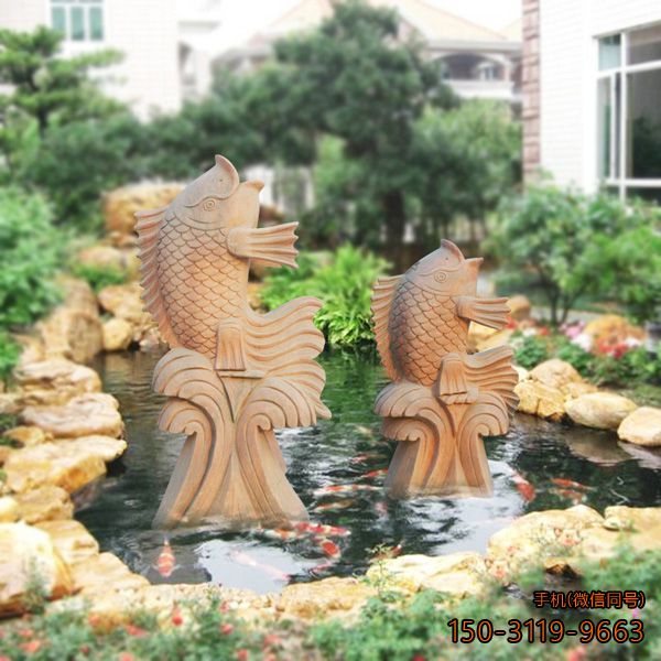 石雕噴水魚(yú)_公園景區晚霞紅動(dòng)物噴泉雕塑