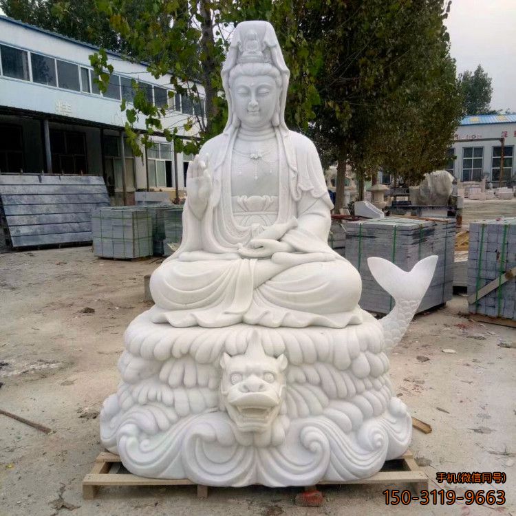 鰲魚(yú)觀(guān)音_漢白玉宗教佛像雕塑
