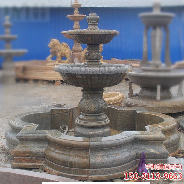 精品景觀(guān)噴泉_酒店別墅廣場(chǎng)天然埃米黃雕花噴泉定制雕塑