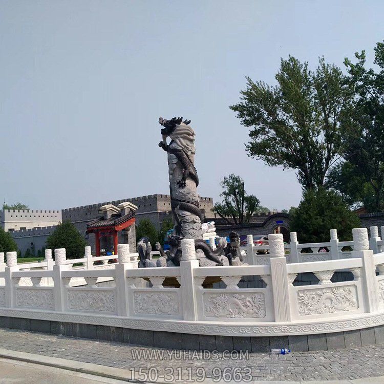 寺院戶(hù)外水池景觀(guān)漢白玉浮雕圍欄雕塑