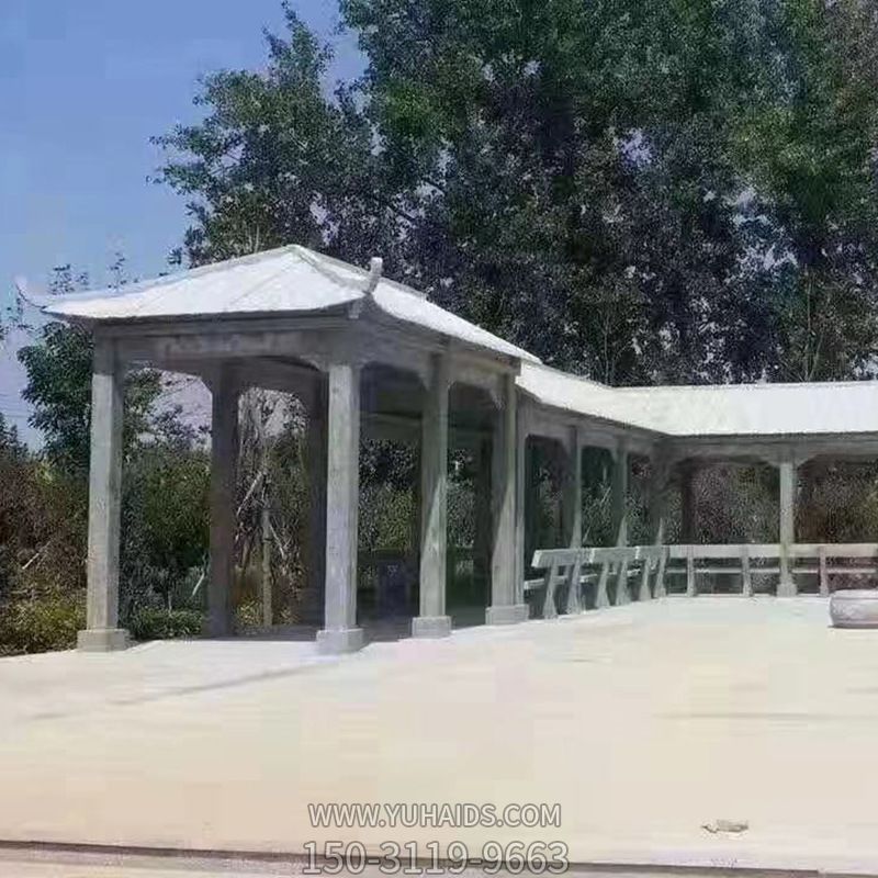 醫院花園擺放青石仿古長(cháng)廊座椅涼亭雕塑