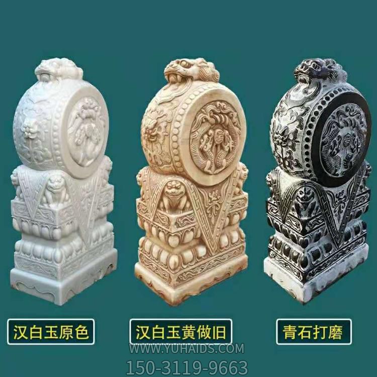 漢白玉門(mén)墩 一對家用庭院門(mén)口鎮宅擺件石雕門(mén)墩抱鼓石 雕塑