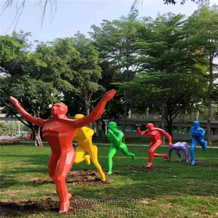 運動(dòng)主題玻璃鋼彩繪幾何跑步的抽象人物景觀(guān)雕塑