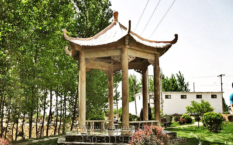 新農村環(huán)境建設花園擺放大理石納涼休息涼亭雕塑