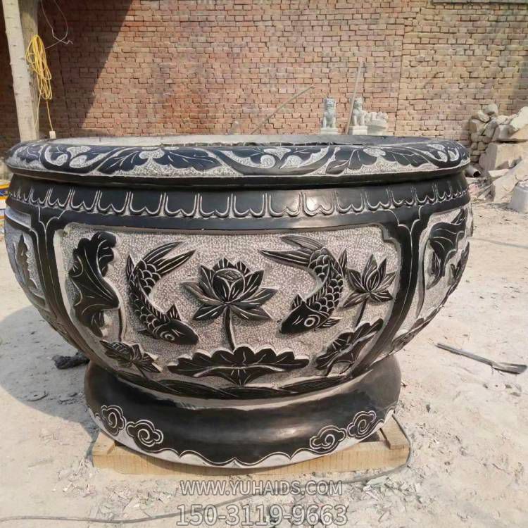 仿古做舊別墅庭院青石石雕大型魚(yú)缸擺件雕塑