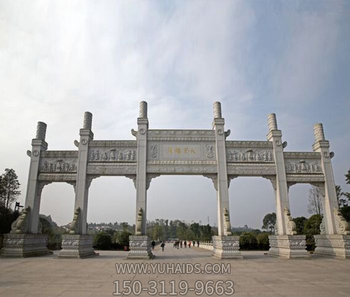 園林景觀(guān)大型五門(mén)石雕牌坊雕塑