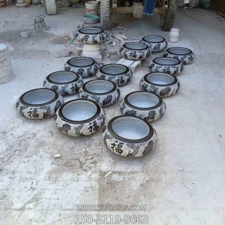 大理石花崗巖浮雕 福字庭院養魚(yú)水缽雕塑