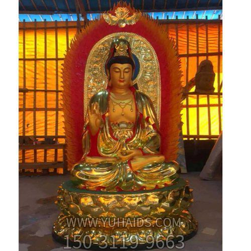 寺廟新中式玻璃鋼彩繪觀(guān)音佛像雕塑