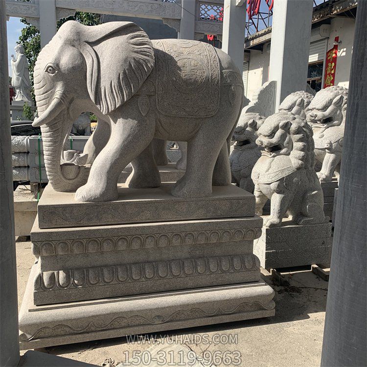 銀行門(mén)口擺放漢白玉青石浮雕招財大象雕塑
