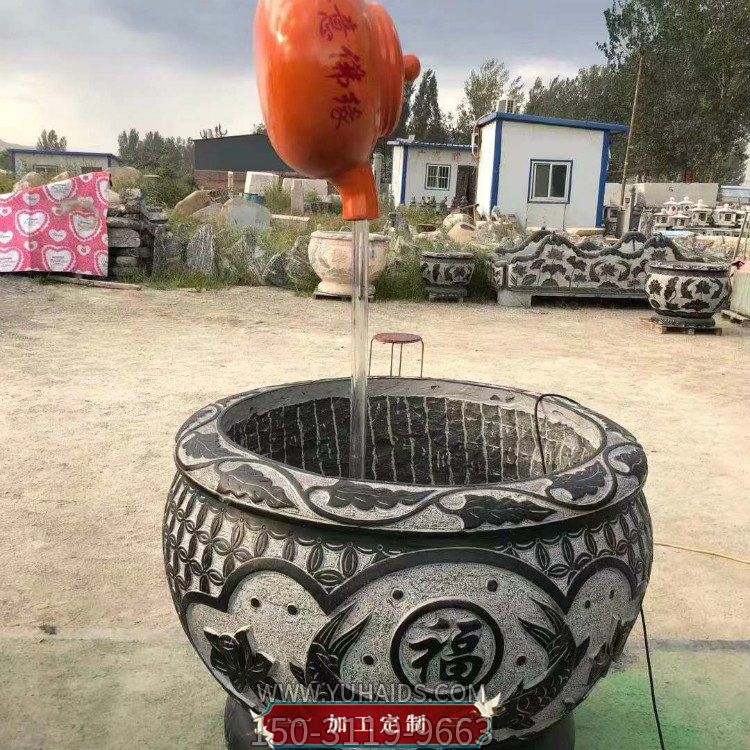 懸空流水創(chuàng  )意青石石雕小型噴泉雕塑