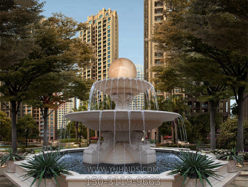 小區廣場(chǎng)歐式多層石雕噴泉風(fēng)水雕塑