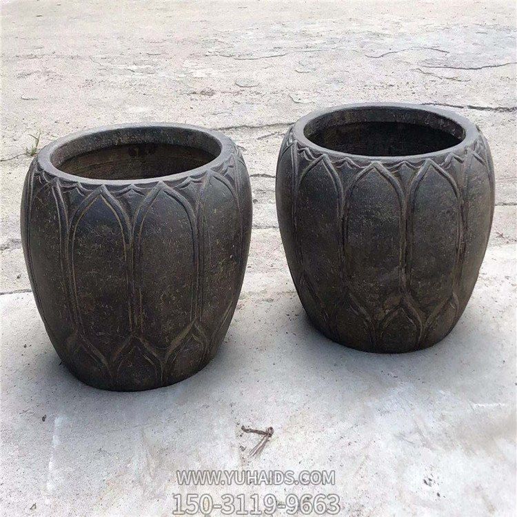 花崗巖石材石盆 石雕黑青石石盆廣場(chǎng)景觀(guān)石材花盆雕塑