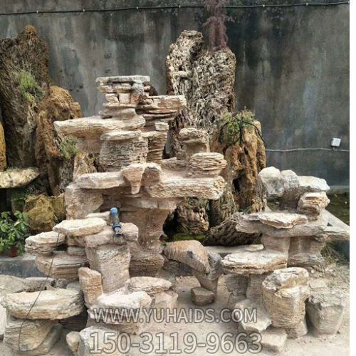 千層石假山造景庭院魚(yú)池擺件雕塑