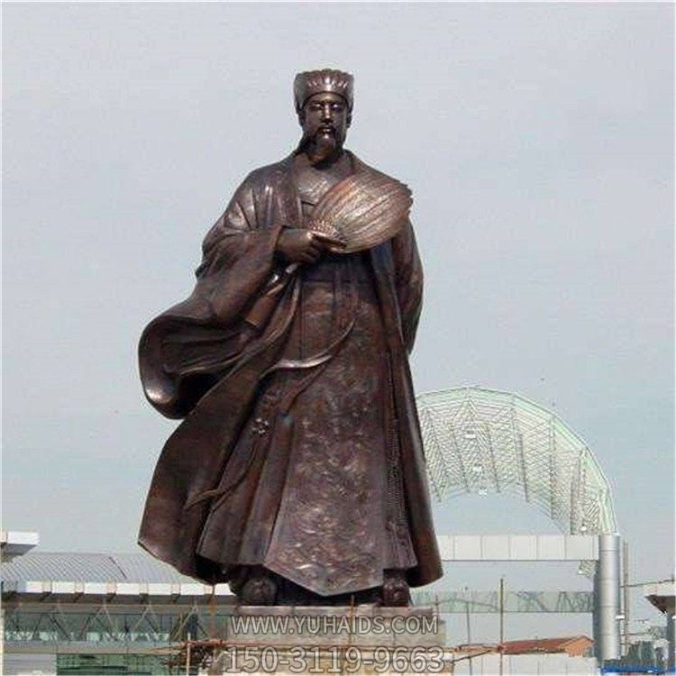 景區廣場(chǎng)擺放大型純銅鑄造古代軍事家諸葛亮人物雕像雕塑