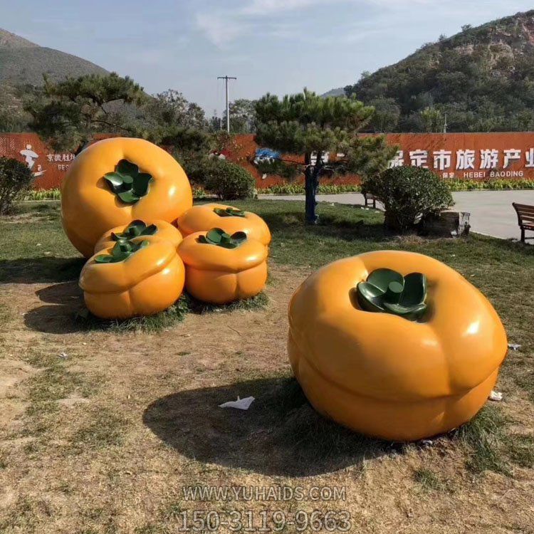 戶(hù)外園林廣場(chǎng)玻璃鋼仿真水果柿子雕塑