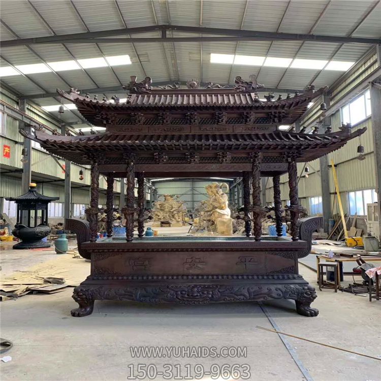 佛教祠堂仿古建筑寶鼎蓋鑄銅長(cháng)形香爐雕塑