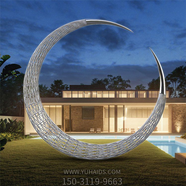 酒店會(huì )所廣場(chǎng)大型不銹鋼鏤空網(wǎng)格月亮景觀(guān)雕塑
