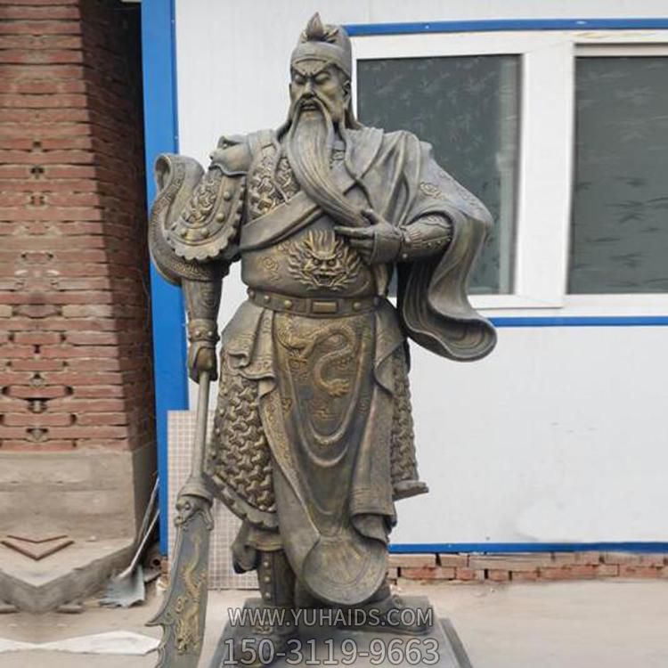 玻璃鋼仿銅戶(hù)外園林武財神雕塑