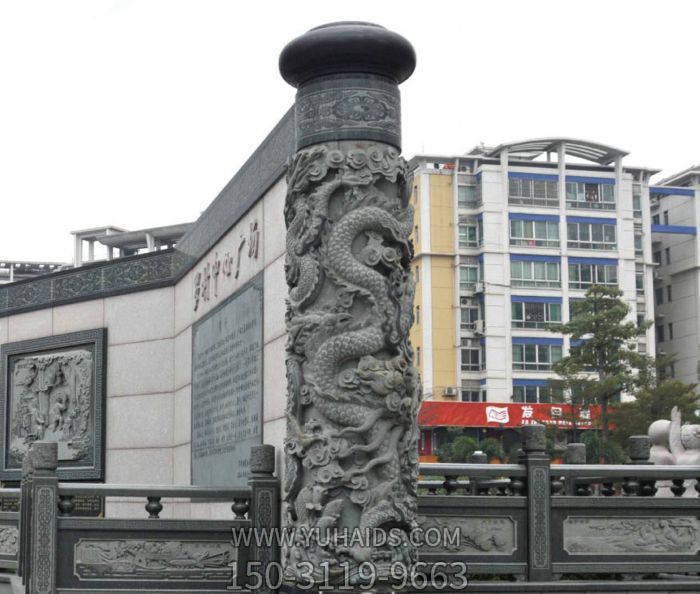 公園景觀(guān)仿古石雕龍柱雕塑