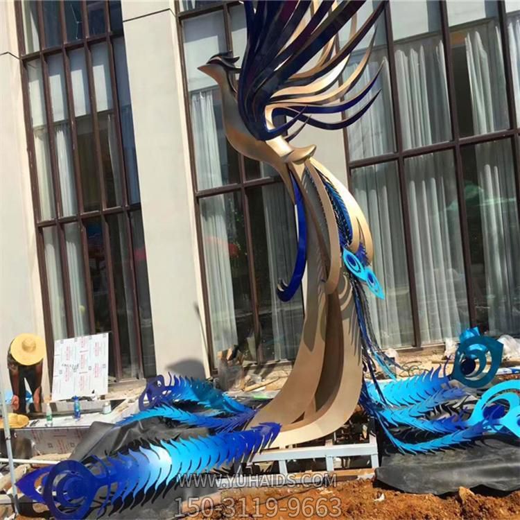 酒店會(huì )所門(mén)口大型不銹鋼抽象鳳凰雕塑