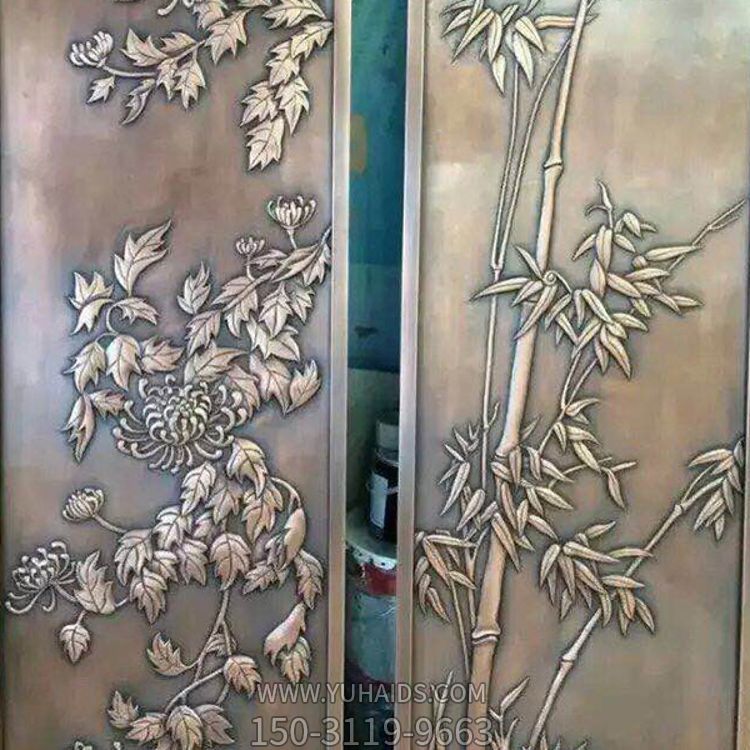 紫銅浮雕竹菊銅板畫(huà)別墅景觀(guān)壁畫(huà)雕塑