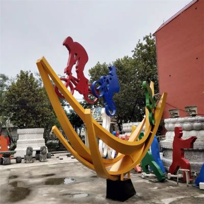園林戶(hù)外不銹鋼創(chuàng  )意騎自行車(chē)的人物雕塑