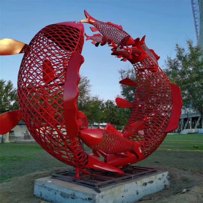 不銹鋼鏤空創(chuàng  )意網(wǎng)格金屬鐵藝魚(yú)雕塑