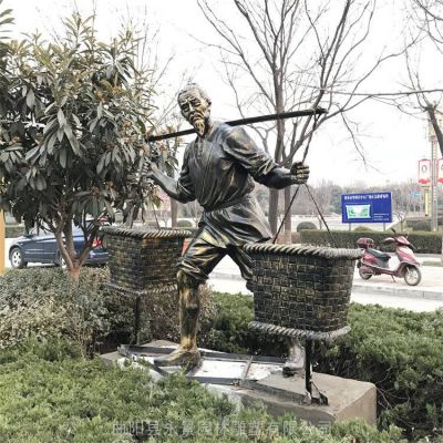 城市街道草坪擺放玻璃鋼仿銅農耕民俗收糧食人物景觀(guān)雕塑擺件 