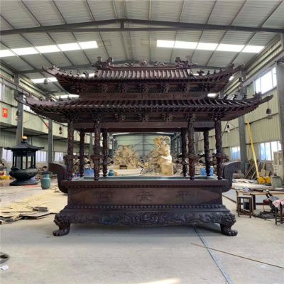 佛教祠堂仿古建筑寶鼎蓋鑄銅長(cháng)形香爐