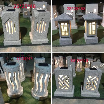 酒店公園擺放太陽(yáng)能石燈籠現代風(fēng)大理石擺件草坪燈