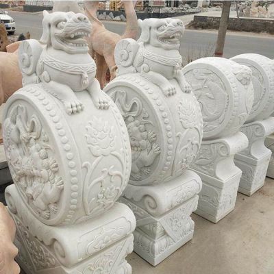 大理石雕刻麒麟一對鎮宅招財庭院別墅門(mén)口門(mén)墩