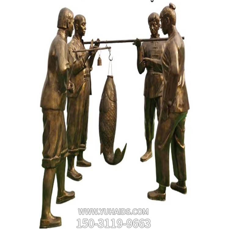 玻璃鋼仿銅話(huà)街道稱(chēng)魚(yú)的人物雕塑