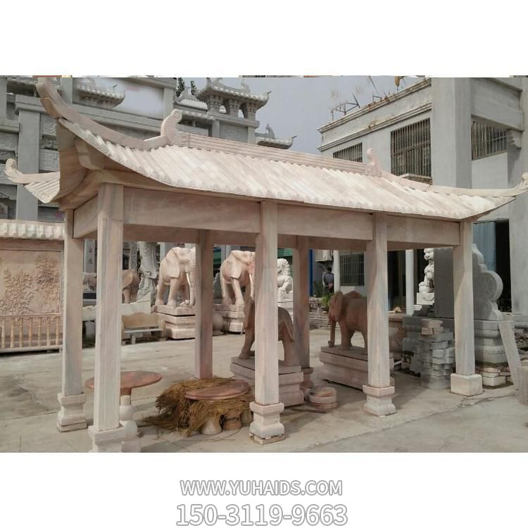公園擺放晚霞紅雕刻中式長(cháng)廊石亭雕塑
