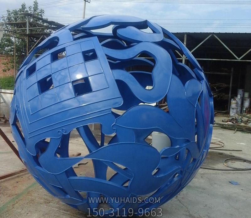 公園戶(hù)外創(chuàng )意玻璃鋼抽象鏤空球雕塑