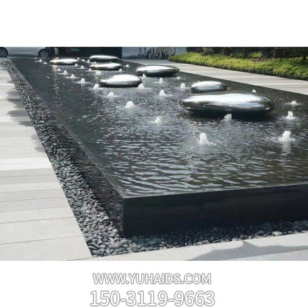 會(huì )所噴泉水池擺放不銹鋼鏡面拋光鵝卵石雕塑