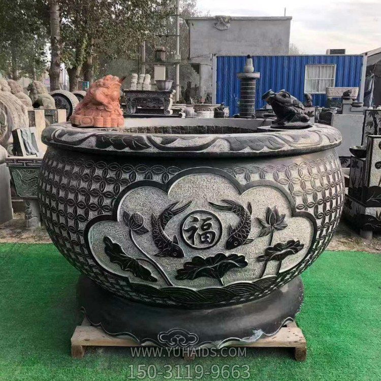 青石大水缸，石雕缸雕塑