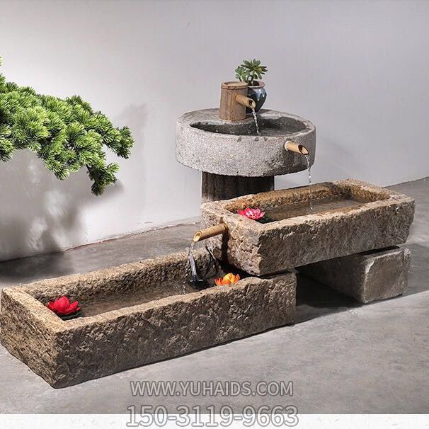 石槽組合魚(yú)缸石頭水缸養魚(yú)石盆戶(hù)外石磨青石景觀(guān)流水擺件雕塑