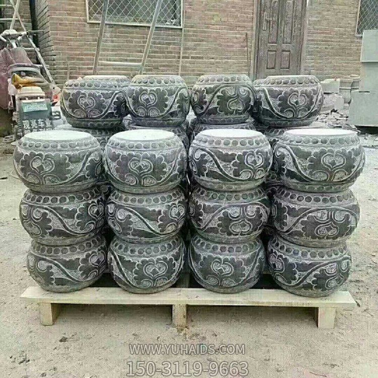 青石柱墩，寺廟柱子底部用的石墩子雕塑