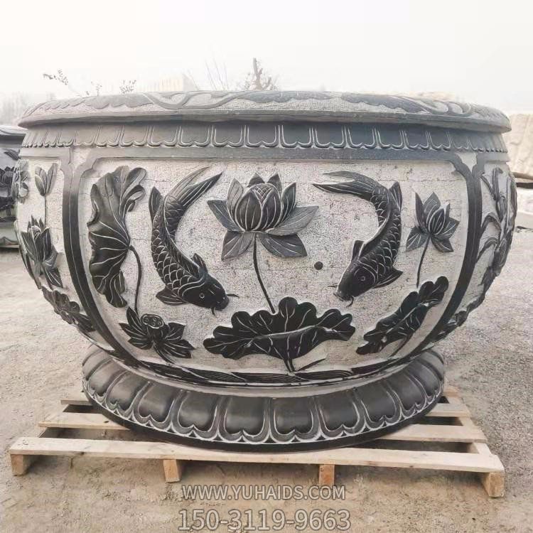 庭院家用青石仿古石頭水缸戶(hù)外老石槽擺件雕塑