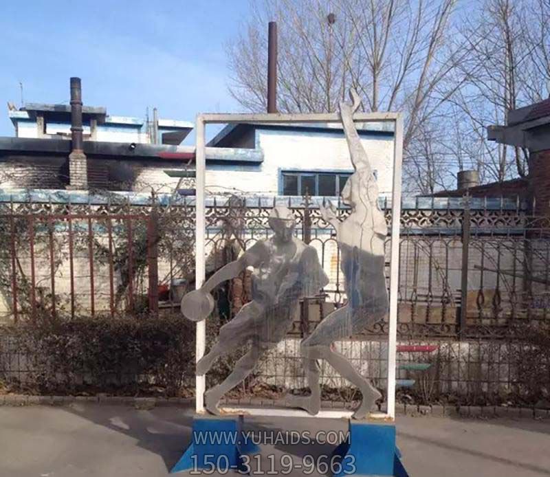 公園不銹鋼剪影打籃球運動(dòng)擺件雕塑
