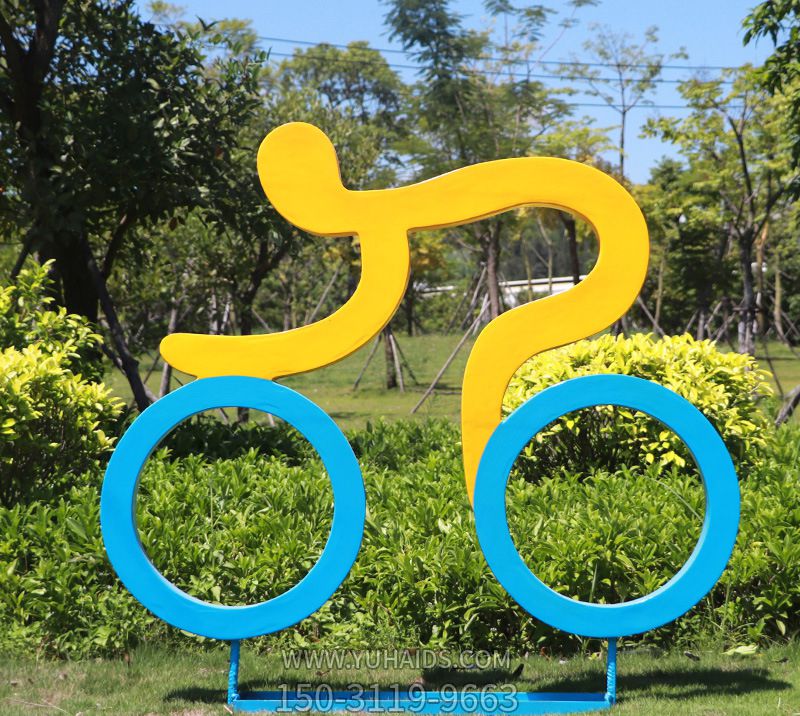 剪影自行車(chē)人物公園玻璃鋼園林景觀(guān)跑步雕塑運動(dòng)校園戶(hù)外小品體育