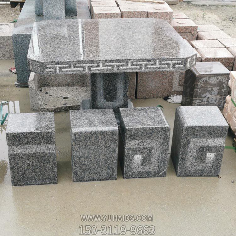 大理石黑拋光雕刻別墅陽(yáng)臺擺放方形石桌石凳雕塑
