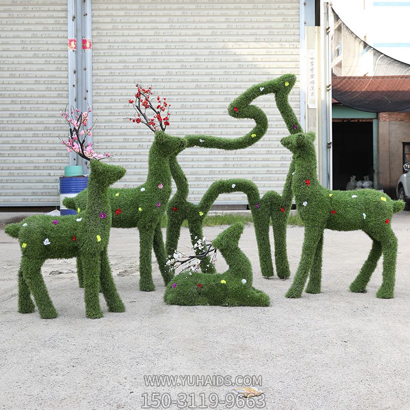 公園街道創(chuàng )意抽象綠植梅花鹿雕塑