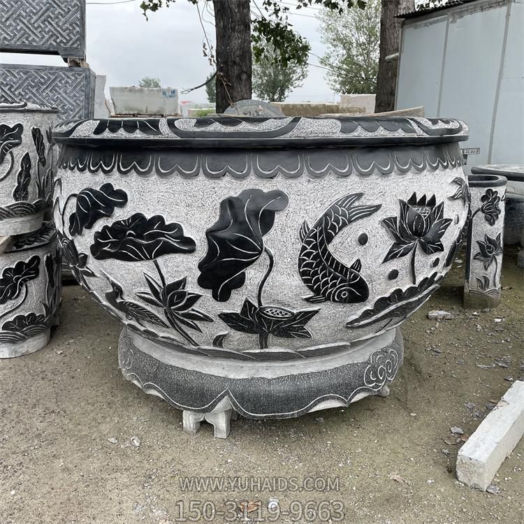 庭院寺廟魚(yú)缸養花仿古青石園林擺件雕塑